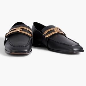 Frame Le Miramar Black Leather Chain Embellished Collapsible Heel Loafer Size 40